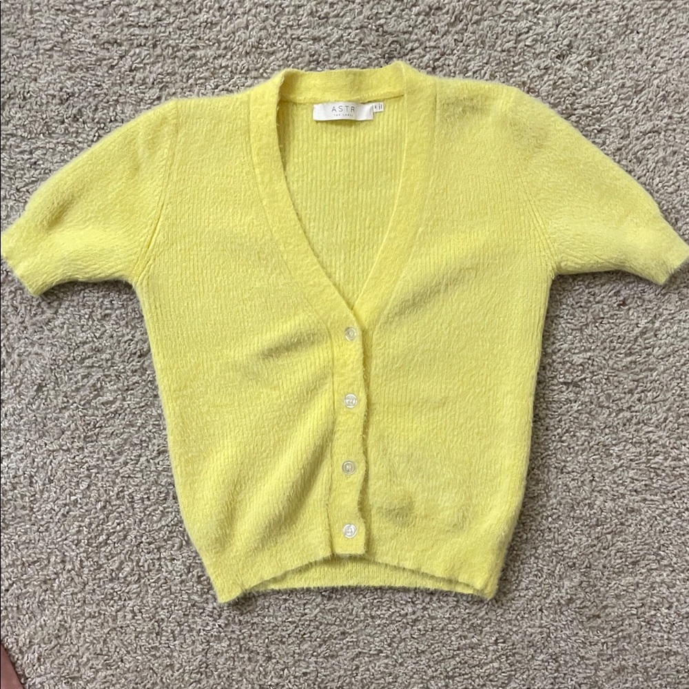 Astr Yellow Short Sleeve Cardigan